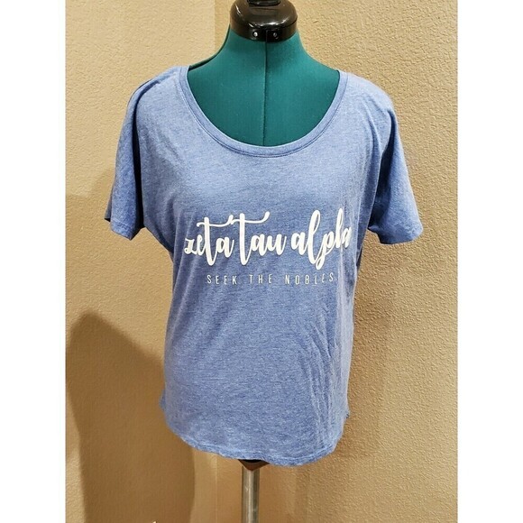 ZETA TAU ALPHA SORORITY BLUE T-SHIRT TOP WOMEN SMALL SEEK THE NOBLEST SISTERS - Picture 1 of 12